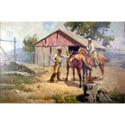 Harold Hopkinson (1918-2000). Oil on canvas. Cowboy. Hopkinson was a popular Byron, Wyoming artis…