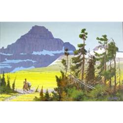 Roy Kerswill (1925-2002). Oil on canvas. Cowboy in mountain landscape. 19" x 29". Estimate $3,000…