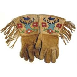 Plateau Indian Beaded Gauntlets. Pictorial Designs. Fine Condition. Estimate $750-$1,000.…