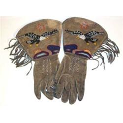 Plateau Indian Beaded Gauntlets. Pictorial Designs. Fine Condition, circa 1940's. Estimate $750-$…