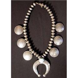 Navajo Indian Silver Necklace with cast naja, 6 silver dollars & 98 mercury head dimes. Beautiful…