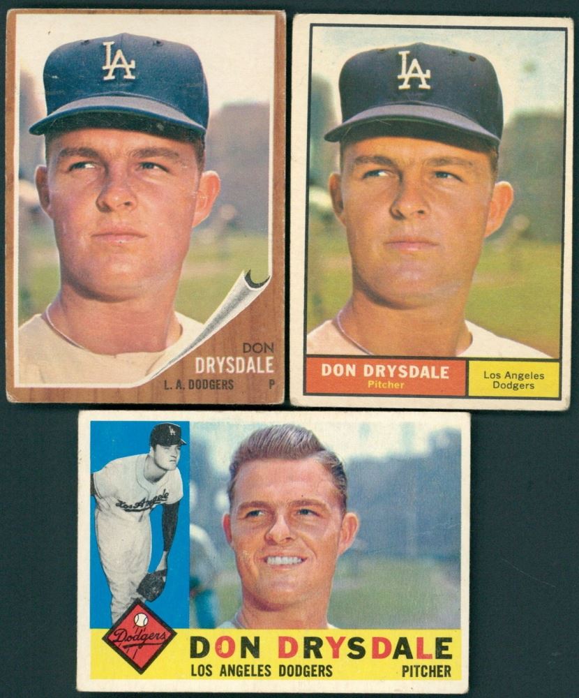 Lot of (3) Don Drysdale Baseball Cards with 1960 Topps 475, 1961 Topps