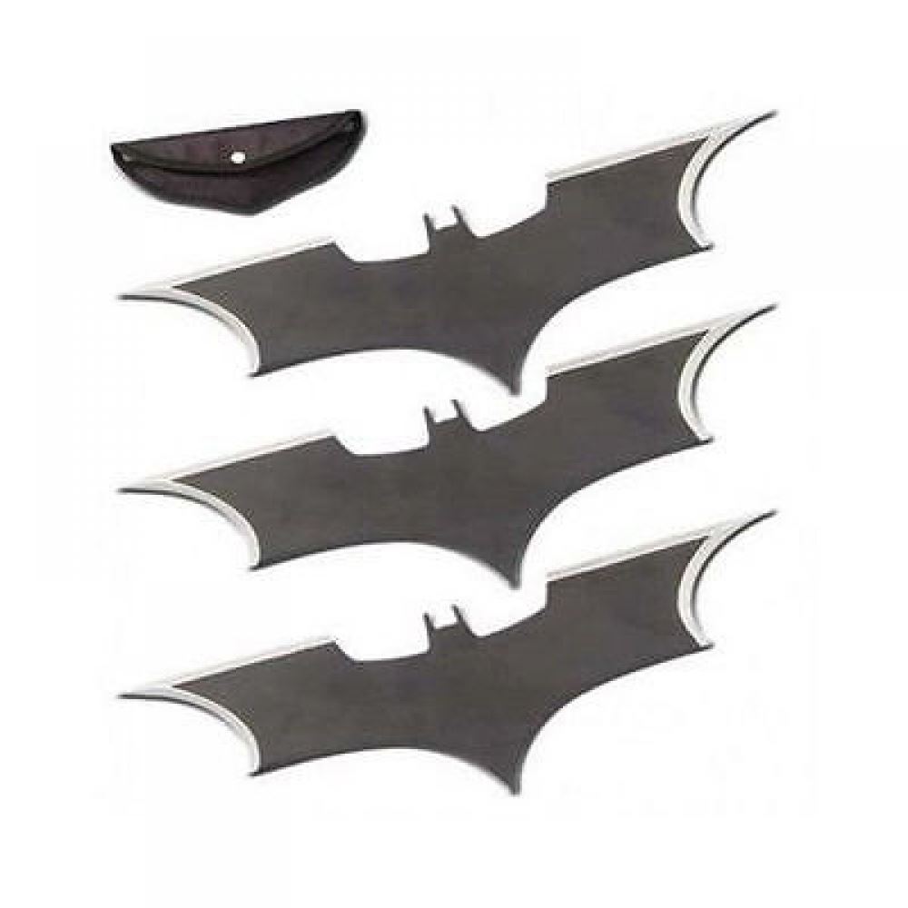 Set of (3) Steel Batman Batarang Replica Metal Throwing Knives with Case