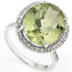 Natural Green Tea Amethyst & Diamond Ring 6.87 cartats