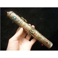 Antique Tibet Buddh Royal Message Tube with Jade & Gems