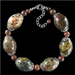 Natural Petrified Wood Opal Flower Bracelet