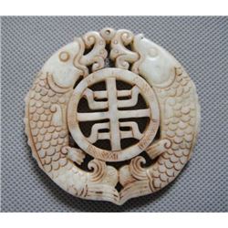 Old Jade Hand Carved Double Fish Pendant