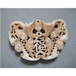 Old Jade Bat & Double Fish Pendant
