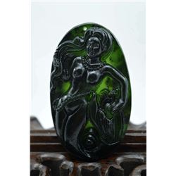 Natural Jade Hand Carved Mermaid Pendant