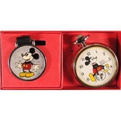 Disney Limited Edition Ingersoll Mechanical Pocket Watch & Mickey Fob - WORKS