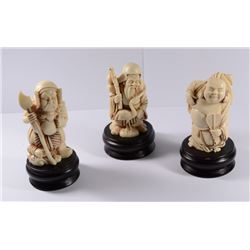 3 Vintage Chinese Carved Faux Bone Of Old Wise Men Figurines