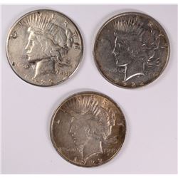 1922 P D & S PEACE SILVER DOLLARS, AVG CIRC.