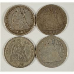 (4) SEATED DIMES (1850, 1882, 1888, 1891)