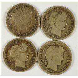 (4) BARBER DIMES (1900, 1901-O, 1902, 1903-O)