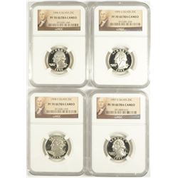 (4) SILVER PROOF WASHINGTON QUARTERS (1995, 1996, 1997, 1998) NGC PF-70'S !!!! U