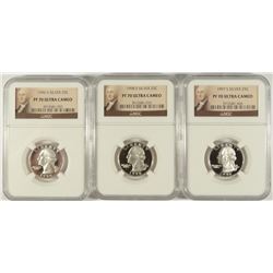 (3) SILVER PROOF WASHINGTON QUARTERS (1996, 1997, 1998) NGC PF-70'S !!!! UC