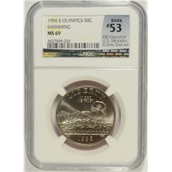 1996-S OLYMPICS (SWIMMING) COMMEN HALF DOLLARS NGC MS-69 (RANK #53 100 GREATEST