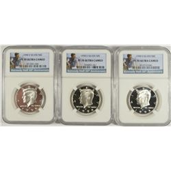 (3) 1998 SILVER PROOF KENNEDY HALF DOLLARS NGC PF-70 !!! UC (50TH ANNIVERSARY HO