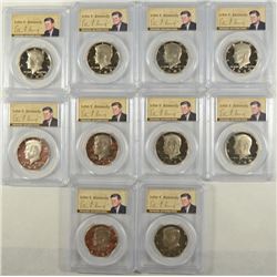 (10) SLABBED PROOF KENNEDY HALF DOLLARS PCGS PR-69 DCAM (1980, 1981, 1982, 1983,