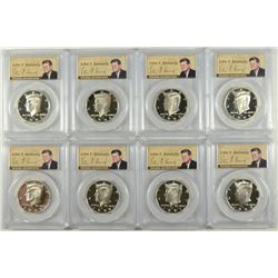 (8) SLABBED SILVER PROOF KENNEDY HALF DOLLARS PCGS PR-69 DCAM (1992, 1993, 1994,