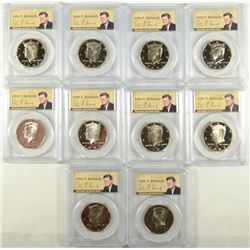 (10) SLABBED PROOF KENNEDY HALF DOLLARS PCGS PR-69 DCAM (2000, 2001, 2002, 2003,