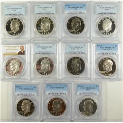 SET OF SLABBED PROOF IKE DOLLARS (1971 SILVER, 1972 SILVER, 1973, 1973 SILVER,