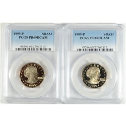 (2) 1999 PROOF SUSAN B ANTHONY DOLLARS PCGS PR-69'S DCAM