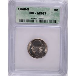 1948-S JEFFERSON NICKEL ICG MS-67 SCARCE IN HIGH GRADE