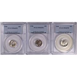 ( 3 ) 1946 ROOSEVELT DIMES, PCGS MS-66 FULL BANDS