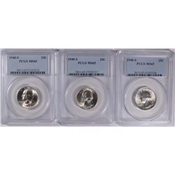 ( 3 ) 1940-S WASHINGTON QUARTERS, PCGS MS-65