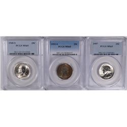 3 WASHINGTON QUARTERS 1940-S, 57, & 52-S ALL PCGS MS-65
