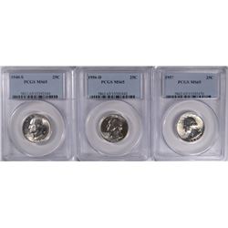3 WASHINGTON QUARTERS 1940-S, 56-D, & 57 ALL PCGS MS-65