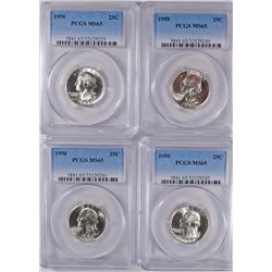 ( 4 ) 1950 WASHINGTON QUARTERS, PCGS MS-65