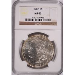 1878-S MORGAN SILVER DOLLAR, NGC MS-63