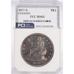1877-S TRADE DOLLAR PCI MS-63 CLEANED