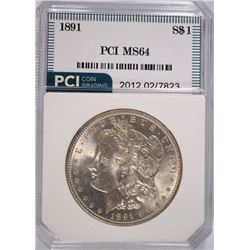1891 MORGAN SILVER DOLLAR, PCI MS-64  WHITE