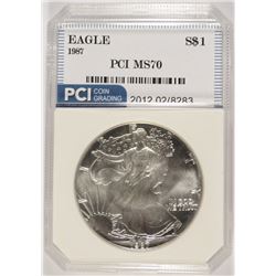 1987 AMERICAN SILVER EAGLE, PCI MS-70 PERFECT RARE! BOOKS FOR $2500.00