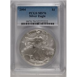 2004 AMERICAN SILVER EAGLE, PCGS MS-70!