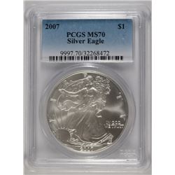 2007 AMERICAN SILVER EAGLE, PCGS MS-70 PERFECT!