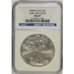 2008 SILVER AMERICAN EAGLE NGC MS-69 (EARLY RELEASE)