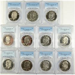 SET OF SLABBED PROOF IKE DOLLARS (1971 SILVER, 1972 SILVER, 1973, 1973 SILVER,