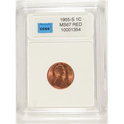 1955-S LINCOLN CENT, CCGS MS-67 RED  LISTS FOR $150.00