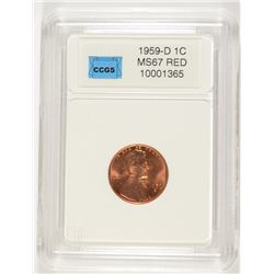 1959-D LINCOLN CENT, CCGS MS-67 RED  LISTS FOR $600.00