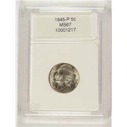 1945-P SILVER "WAR" NICKEL, CCGS MS-67