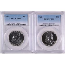 ( 2 ) 1961 FRANKLIN HALF DOLLARS, PCGS PROOF-66