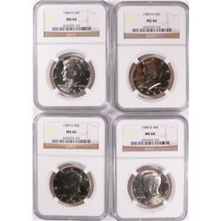 LOT OF ( 4 ) 1989-D KENNEDY HALF DOLLARS, NGC MS-66