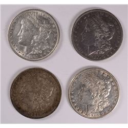 ( 4 ) NICE CIRCULATED MORGAN SILVER DOLLARS: 1890-S, 1891, 1891-O & 1900