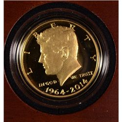 2014 GOLD 50th ANNIVERSARY KENNEDY PROOF HALF DOLLAR COIN IN ORIGINAL BOX/COA