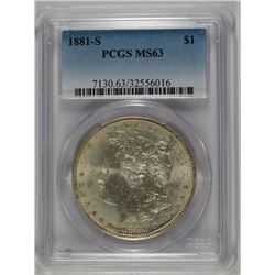 1881-S MORGAN SILVER DOLLAR, PCGS MS-63