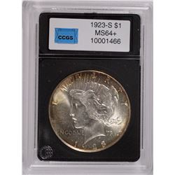 1923-S PEACE SILVER DOLLAR, CCGS MS-64+